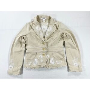 VTG Y2K Floral Embroidered Denim Jacket Blazer Boho Cottage Western Women's 8